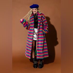 Dressed in Lala- Rainbow Runaway Faux Fur Longline Coat